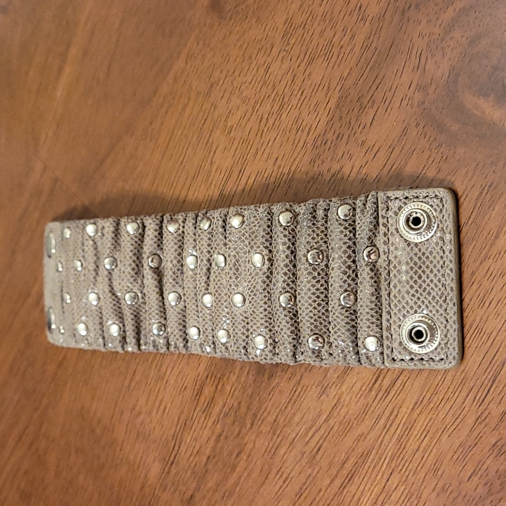 .Faux leather bracelet.  Snap closure,  8 inches,  silver metal studs. - Picture 2 of 6